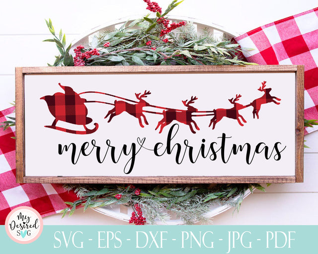 Santa Sleigh SVG, Santa Claus Svg, Santa with Sleigh and Reindeer, Reindeer Svg, Buffalo Plaid christmas decor, Merry Christmas Svg, PNG SVG MyDesiredSVG 