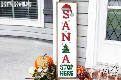Santa stop here porch sign svg, snow season svg, snow sign svg, winter porch svg, Christmas home decor, winter porch sign SVG Isabella Machell 