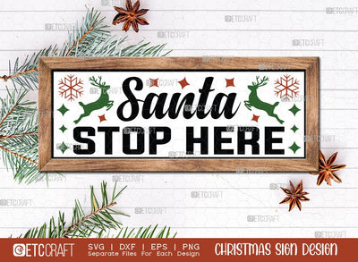 Santa Stop Here Sign SVG Cut File | Merry Christmas Svg | Horizontal Sign | Christmas Door Hanger | Farmhouse Decor Svg | Christmas Sign | Christmas Wood Sign Design SVG ETC Craft 