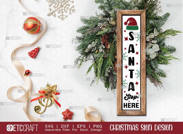 Santa Stop Here Sign SVG Cut File | Merry Christmas Svg | Porch Sign | Christmas Door Hanger | Farmhouse Decor Svg | Christmas Sign | Christmas Wood Sign Design SVG ETC Craft 