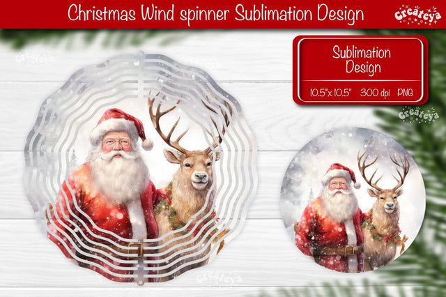 Santa Wind spinner, Christmas wind spinner Sublimation Vintage sublimation wind spinner watercolor PNG Sublimation Createya Design 