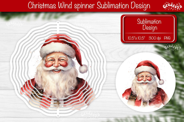 Santa Wind spinner, Christmas wind spinner Sublimation wind spinner watercolor PNG Sublimation Createya Design 