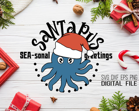 Santapus, a Christmas octopus SVG Boertiek 