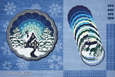 Santa's cabin svg, Layered Christmas house svg, 3d Christmas shadow box, Papercraft 3D Paper LanaMagDigital 