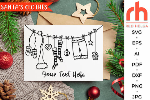 Santa's Clothes SVG - Christmas Clothesline Cut File - Xmas Card DXF SVG RedHelgaArt 