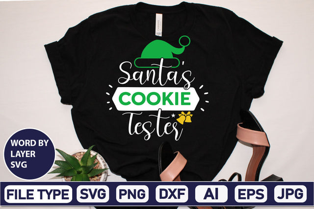 Santa's Cookie Tester SVG Cut File SVGs,Quotes and Sayings,Food & Drink,On Sale, Print & Cut SVG DesignPlante 503 