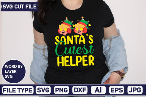 Santa's Cutest Helper SVG Cut File SVGs quotes-and-sayings food-drink mini-bundles print-cut on-sale Clipart Clip Art Sublimation or Vinyl Shirt Design SVG DesignPlante 503 