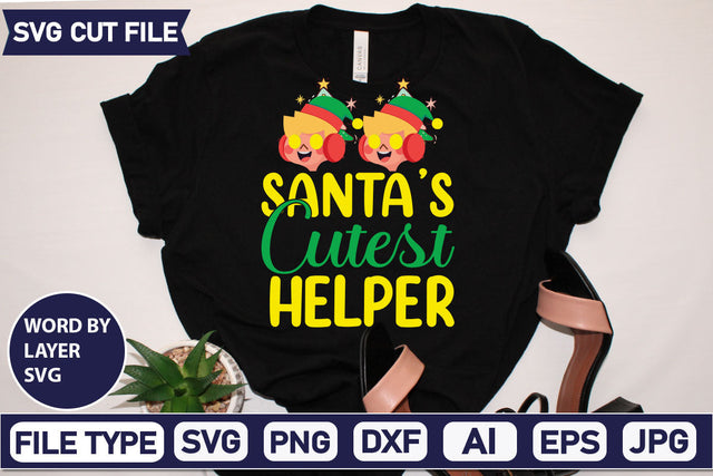 Santa's Cutest Helper SVG Cut File SVGs quotes-and-sayings food-drink mini-bundles print-cut on-sale Clipart Clip Art Sublimation or Vinyl Shirt Design SVG DesignPlante 503 