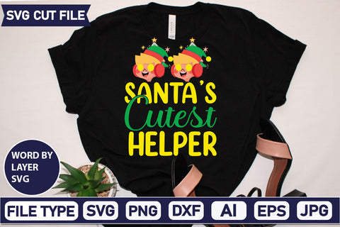 Santa's Cutest Helper SVG Cut File SVGs quotes-and-sayings food-drink mini-bundles print-cut on-sale Clipart Clip Art Sublimation or Vinyl Shirt Design SVG DesignPlante 503 