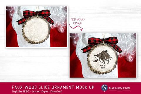 Santa's Faux Bark Wood Slice Ornament - Christmas Mockup Mock Up Photo Mae Middleton Studio 