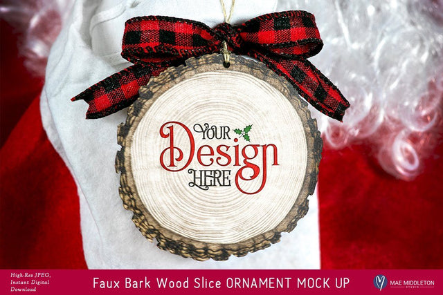 Santa's Faux Bark Wood Slice Ornament - Christmas Mockup Mock Up Photo Mae Middleton Studio 