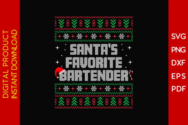 Santa's Favorite Bartender Christmas Ugly Sweater Design SVG PNG PDF Cut File SVG Creativedesigntee 