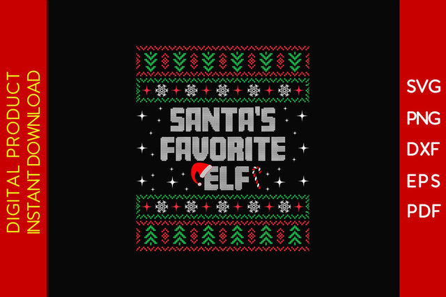 Santa's Favorite Elf Christmas Ugly Sweater Design SVG PNG EPS Cut File SVG Creativedesigntee 