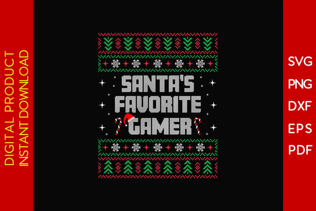 Santa's Favorite Gamer Christmas Ugly Sweater Design SVG PNG EPS Cut File SVG Creativedesigntee 