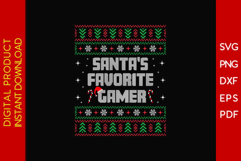Santa's Favorite Gamer Christmas Ugly Sweater Design SVG PNG EPS Cut File SVG Creativedesigntee 