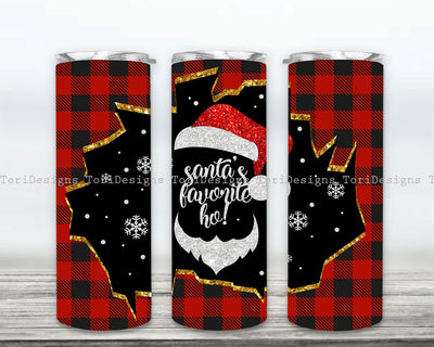 Santa's Favorite Ho Red Plaid Christmas Sublimation Designs Downloads, Christmas Glitter Tumbler, Red Plaid Wrap Design, PNG File Digital Download Sublimation ToriDesigns 
