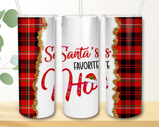 Santa's Favorite Ho Red Plaid Christmas Sublimation Designs Downloads - Skinny Tumbler 20oz Design Sublimation sassyprint 