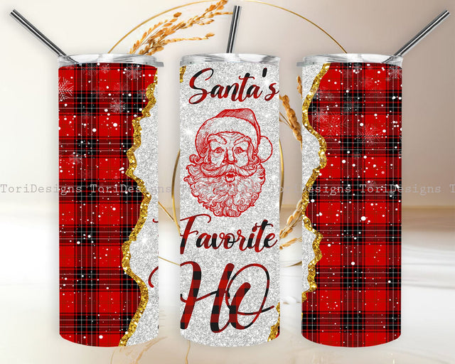 Santa's Favorite Ho Red Plaid Christmas Tumbler Sublimation Designs Sublimation ToriDesigns 