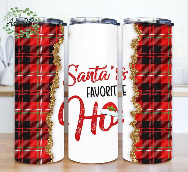 Santa's Favorite Ho Tumbler Png, Santa 20oz Skinny Png, Christmas Santa Tumbler Design, Christmas Red Plaid Glitter Tumbler Wrap, Christmas Gift, Instant Download Sublimation AdriOP 