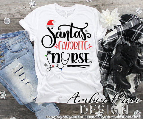 Santa's favorite Nurse SVG | Nurse Christmas SVG PNG DXF | Winter Shirt SVG | Holiday Decor SVGs SVG Amber Price Design 