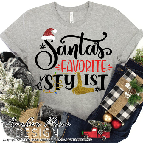 Santa's favorite Stylist SVG | Hair Dresser Christmas SVG PNG DXF | Winter Shirt SVG | Holiday Decor SVGs SVG Amber Price Design 