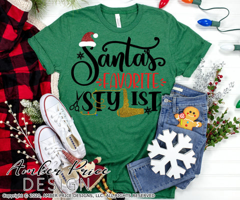 Santa's favorite Stylist SVG | Hair Dresser Christmas SVG PNG DXF | Winter Shirt SVG | Holiday Decor SVGs SVG Amber Price Design 
