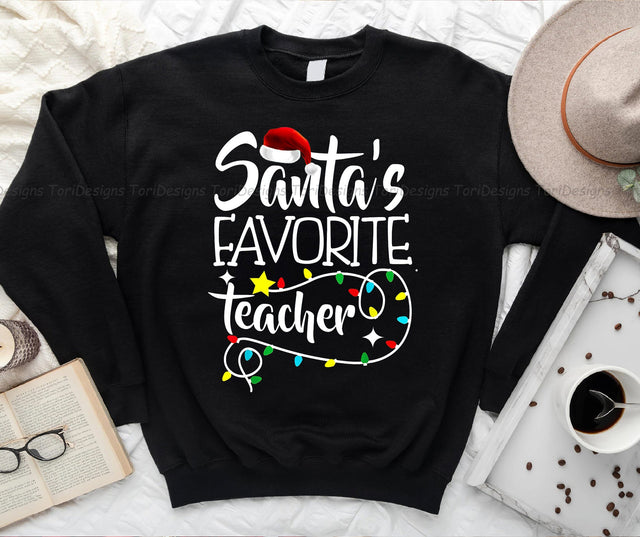 Santa's Favorite Teacher Christmas Lights PNG Sublimation Design Sublimation ToriDesigns 