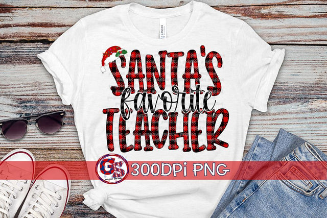Santa's Favorite Teacher PNG for Sublimation Sublimation Greedy Stitches 