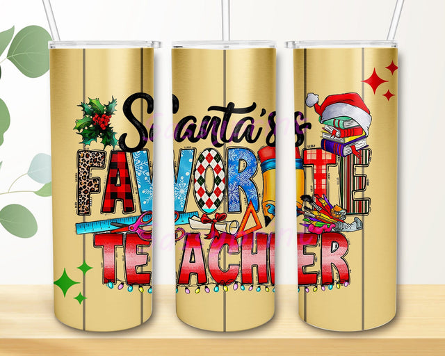 Santas Favorite Teacher Tumbler Design, Christmas Teach 20oz Skinny Tumbler, Merry Christmas Tumbler Template, Western Christmas Teacher Tumbler Png, Digital Download Sublimation sassyprint 
