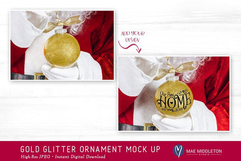 Santa's Gold Glitter Christmas Ornament Mockup | Styled Photo Mock Up Photo Mae Middleton Studio 