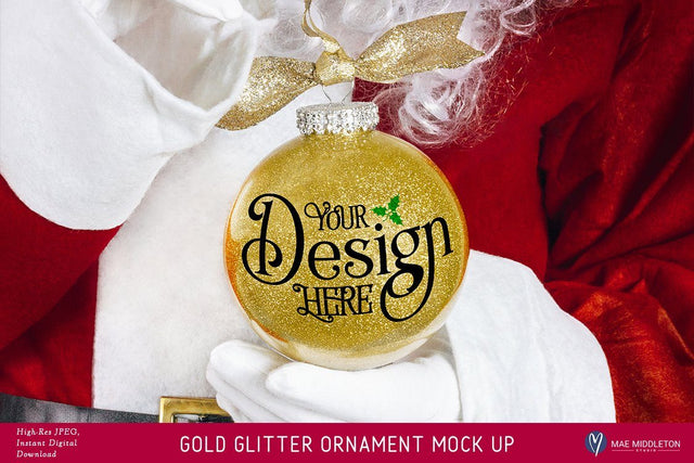 Santa's Gold Glitter Christmas Ornament Mockup | Styled Photo Mock Up Photo Mae Middleton Studio 