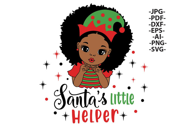 Santas Little Helper Svg, Peekaboo Christmas, Christmas Girl Svg, Peekaboo Girl Svg, Little Cute Girl Svg, Black Girl, Svg Cut Files SVG 1uniqueminute 