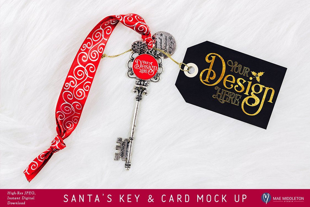 Santa's Magic Key and Card mock up, styled photo for Christmas - So Fontsy