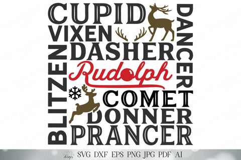 Santa's Reindeer Subway Art - Dasher Dancer Prancer Vixen Comet Cupid Donner Blitzen Rudolph SVG Printable and More! SVG Diva Watts Designs 