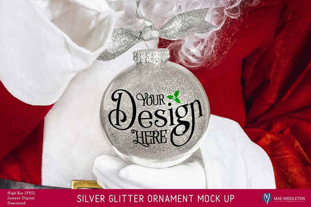 Santa's Silver Glitter Ornament | Christmas Mockup Mock Up Photo Mae Middleton Studio 