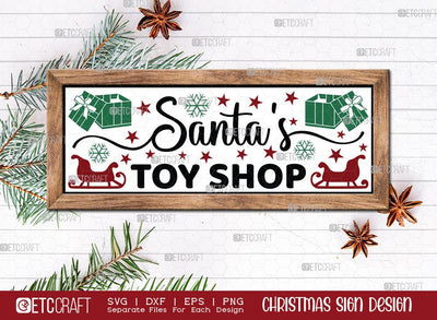 Santa’s Toy Shop Sign SVG Cut File | Santa Claus Svg | Horizontal Sign | Christmas Door Hanger | Farmhouse Decor Svg | Christmas Sign | Christmas Wood Sign Design SVG ETC Craft 