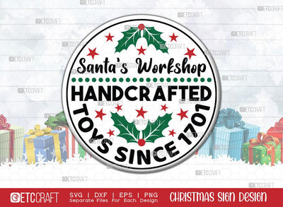 Santa's Workshop Sign SVG Cut File | Christmas Kids Svg | Round Sign | Christmas Door Hanger | Farmhouse Decor Svg | Welcome Sign | Christmas Wood Sign Design SVG ETC Craft 