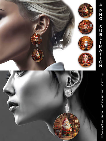 Santa's Workshop Wonders Earrings: Joyful Christmas Preparations, 3D Holiday Magic Sublimation Sintegra 