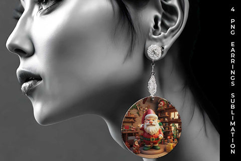 Santa's Workshop Wonders Earrings: Joyful Christmas Preparations, 3D Holiday Magic Sublimation Sintegra 