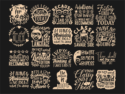 Sarcastic Bundle SVG, (20 Designs), Sarcastic Quotes, Svg Cut Files, Sayings Svg, Funny Shirt Designs, Sarcasm Svg, Cricut Svg, Silhouette SVG TonisArtStudio 