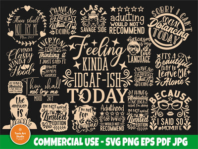 Sarcastic Bundle SVG, (20 Designs), Sarcastic Quotes, Svg Cut Files, Sayings Svg, Funny Shirt Designs, Sarcasm Svg, Cricut Svg, Silhouette SVG TonisArtStudio 