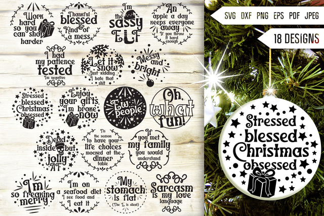 Sarcastic Christmas Ornament Svg Bundle. Round Christmas Ornaments Svg. Merry Christmas Svg. Funny, Sassy Quotes and Sayings Dxf Eps Png Pdf SVG Mint And Beer Creations 