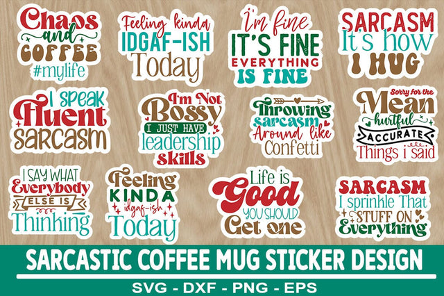 Sarcastic Coffee Mug Sticker Bundle SVG CraftingStudio 