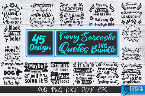 Sarcastic Quotes SVG Bundle. Funny Quotes SVG. Sarcastic v.2 SVG Fly Design 