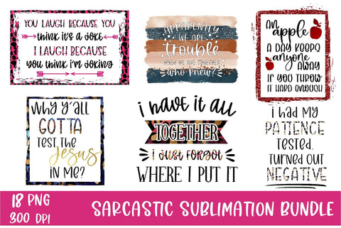 Sarcastic Sublimation Bundle-Funny Sublimation Designs-Set of 18 PNG Sublimation Linden Valley Designs 