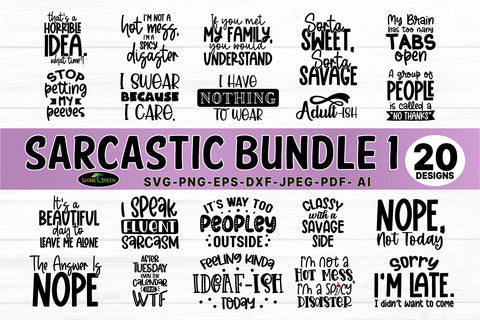 Sarcastic SVG Bundle - 20 Funny Quotes for T-Shirts, Mugs, Tote Bags SVG Shine Green Art 