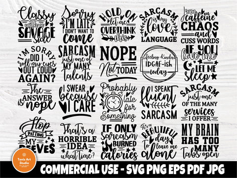 Sarcastic SVG Bundle, Funny Quote Svg, Sarcasm Svg, Svg Cut Files, Silhoutte Svg, Svg Files for Cricut, Sarcastic Png, Svg Designs SVG TonisArtStudio 