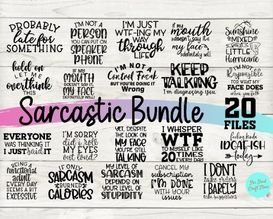 Sarcastic Quotes SVG Bundle  6 Funny T-Shirt Designs - So Fontsy