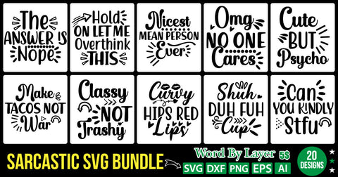 SARCASTIC SVG BUNDLE, SVG Cut File,SVGs,quotes-and-sayings,food-drink,mini-bundles,print-cut,on-sale,Clipart Clip Art Sublimation or Vinyl Shirt Design SVG DesignPlante 503 