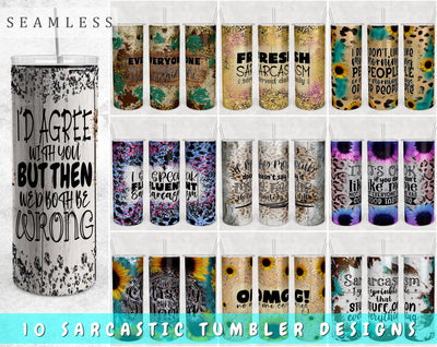 Sarcastic Tumbler Wraps Bundle, 20 Oz Skinny Tumbler Sarcastic Sublimation Designs, Sarcastic Tumbler Sublimation PNG, 10 Designs Sublimation HappyDesignStudio 